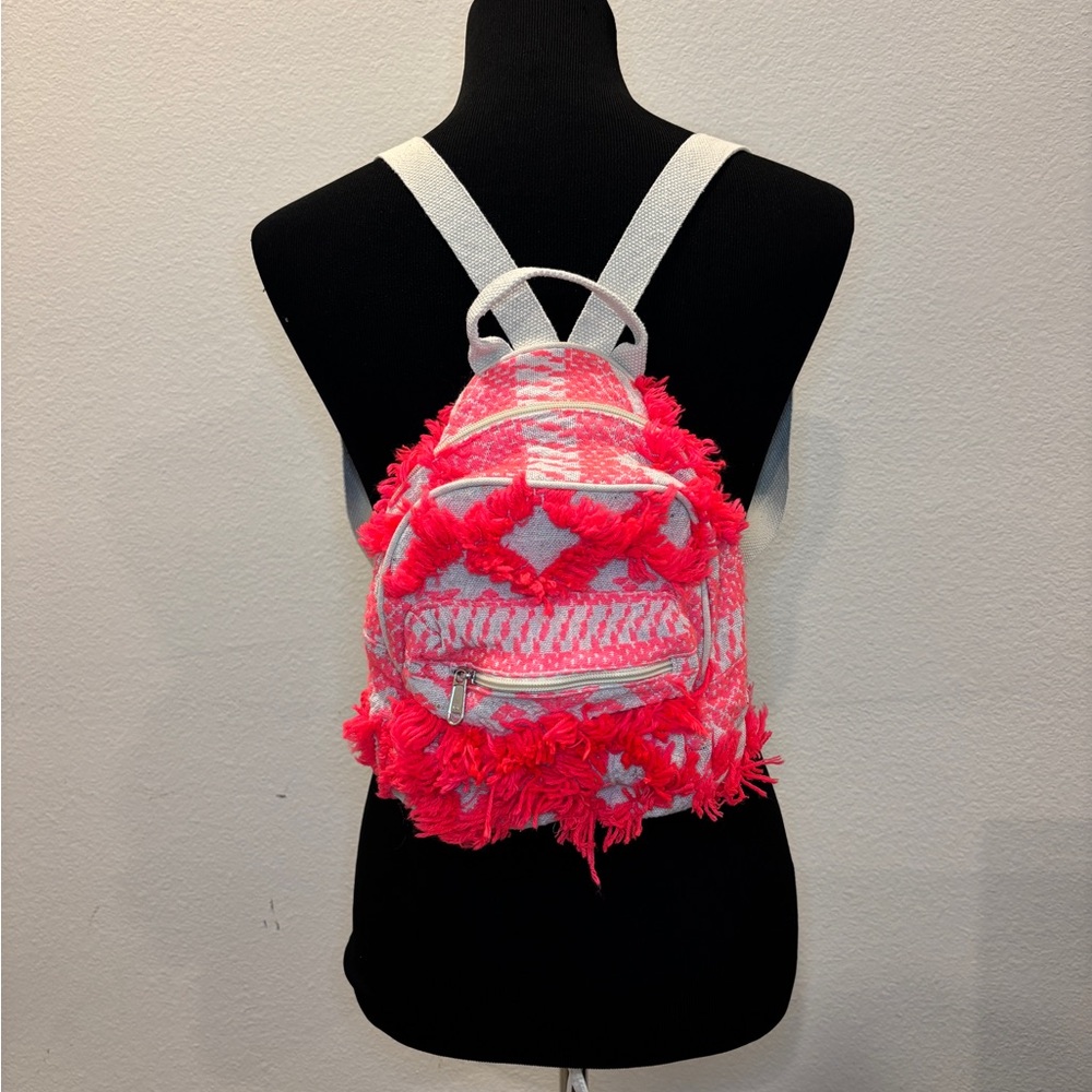 Pink Fringe Woven Mini Backpack